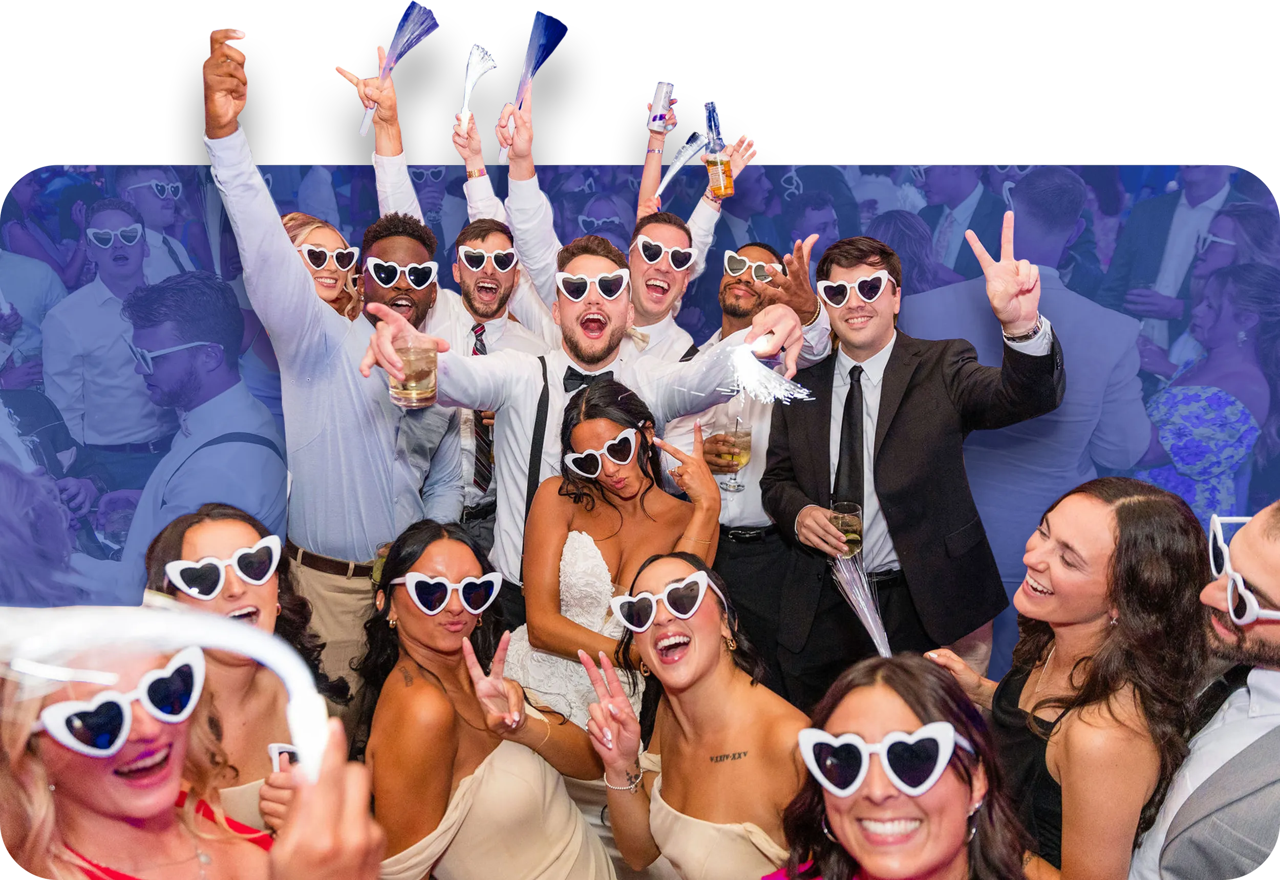 Wedding guests celebrating on the dance floor